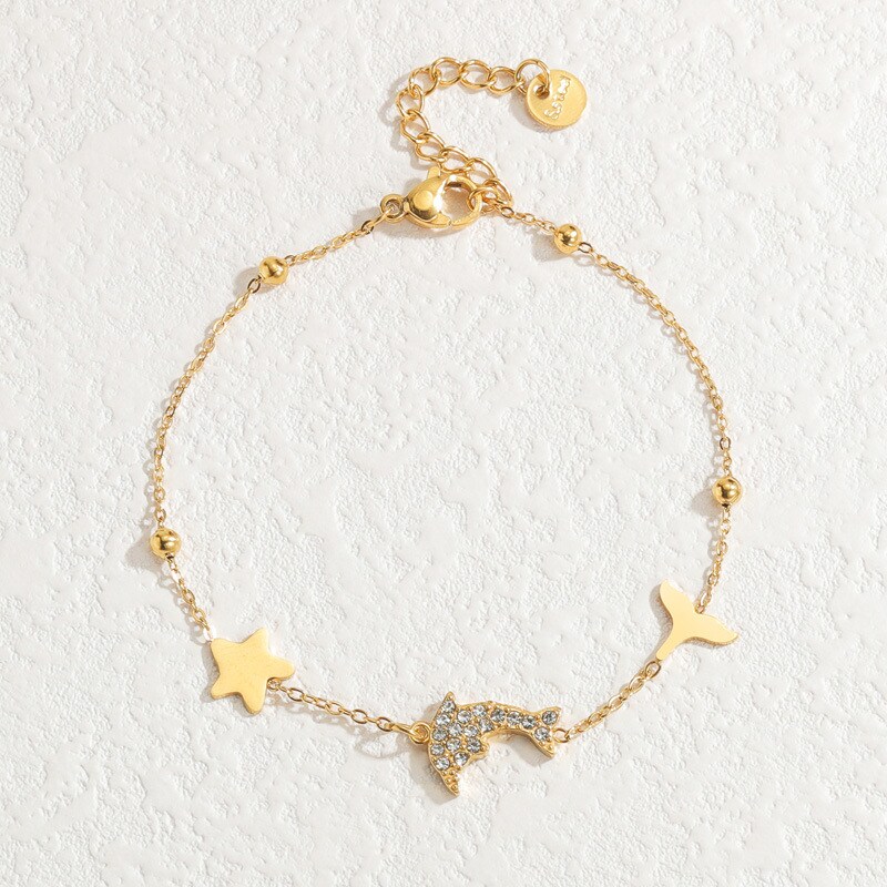 1 Piece Simple Classic Style Dolphin Shape Stainless Steel 18K Gold Plated Women's Charm Bracelet 